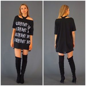 SLAYIN IT oversized black t-shirt dress